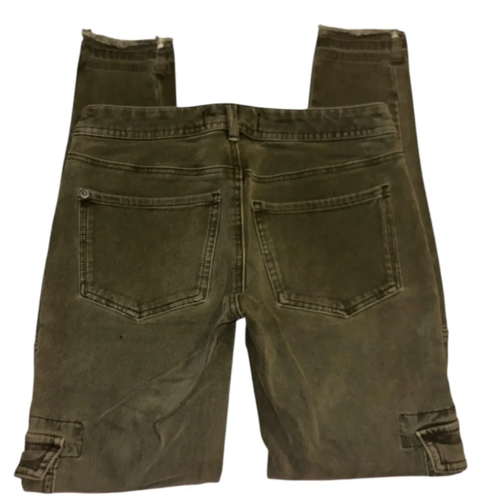 Free People Women's Green High Rise Utility Ankle Cargo Jeans Pants Size